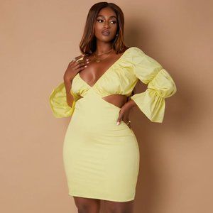 Rebdolls Champagne Dreams Cut Out Tiered Sleeve Mini Body Con Dress